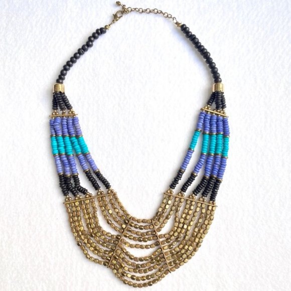 Taneesi Jewelry - Taneesi Indian Blue Gold Layered Beaded Necklace